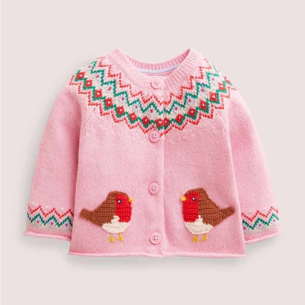 Mini Boden Pink Novelty Cardigan with Bird Design